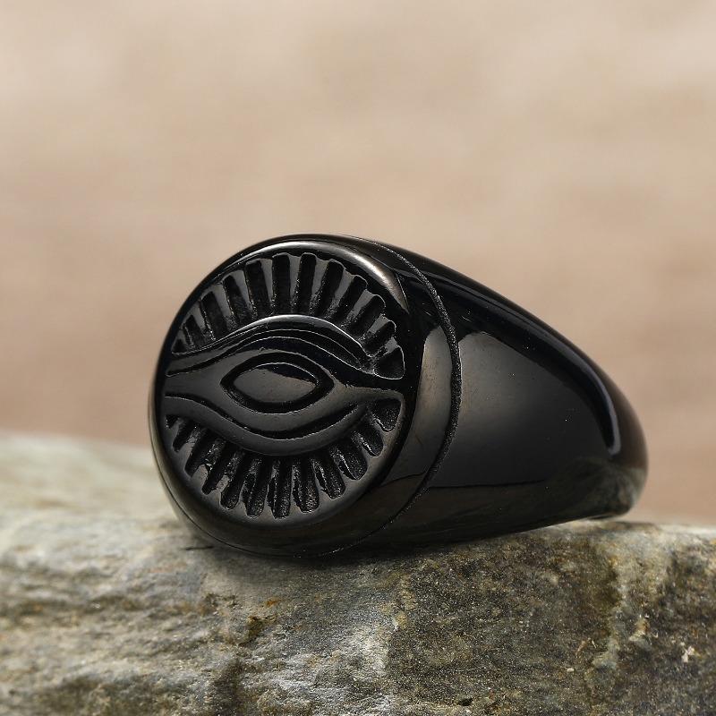 Fashion Retro Devil's Eye Men's Stainless Steel Ring Vintage Personalised Titanium Jewellery Accessories Two Colours Splicing Design Boy Finger Ring