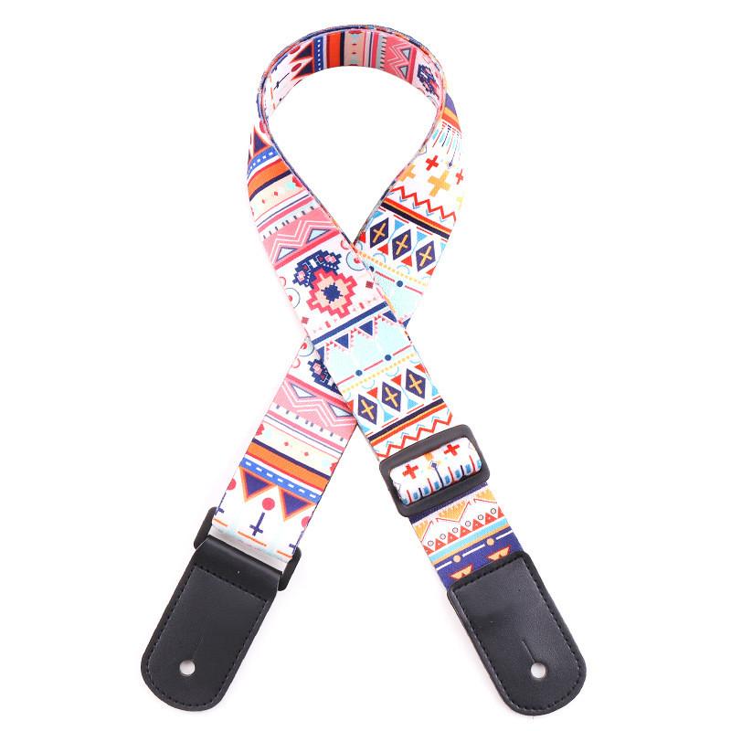 Регулируемый кожаный и тканевый гитарный ремень в этническом стиле с различными узорами для акустических и бас-гитар