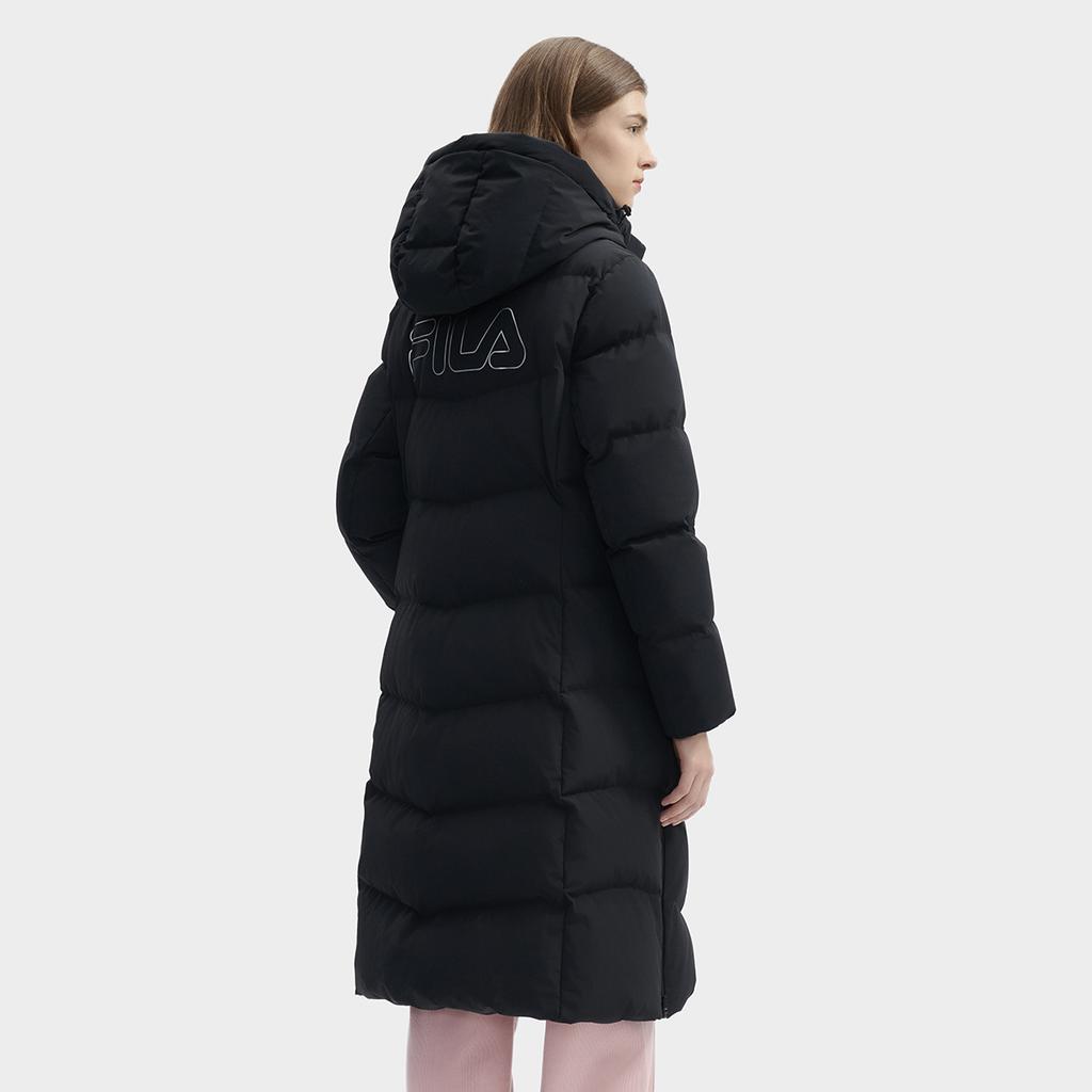 Fila Warm Long Hooded Down Jacket Women Outerwear Black F11W443905FBK
