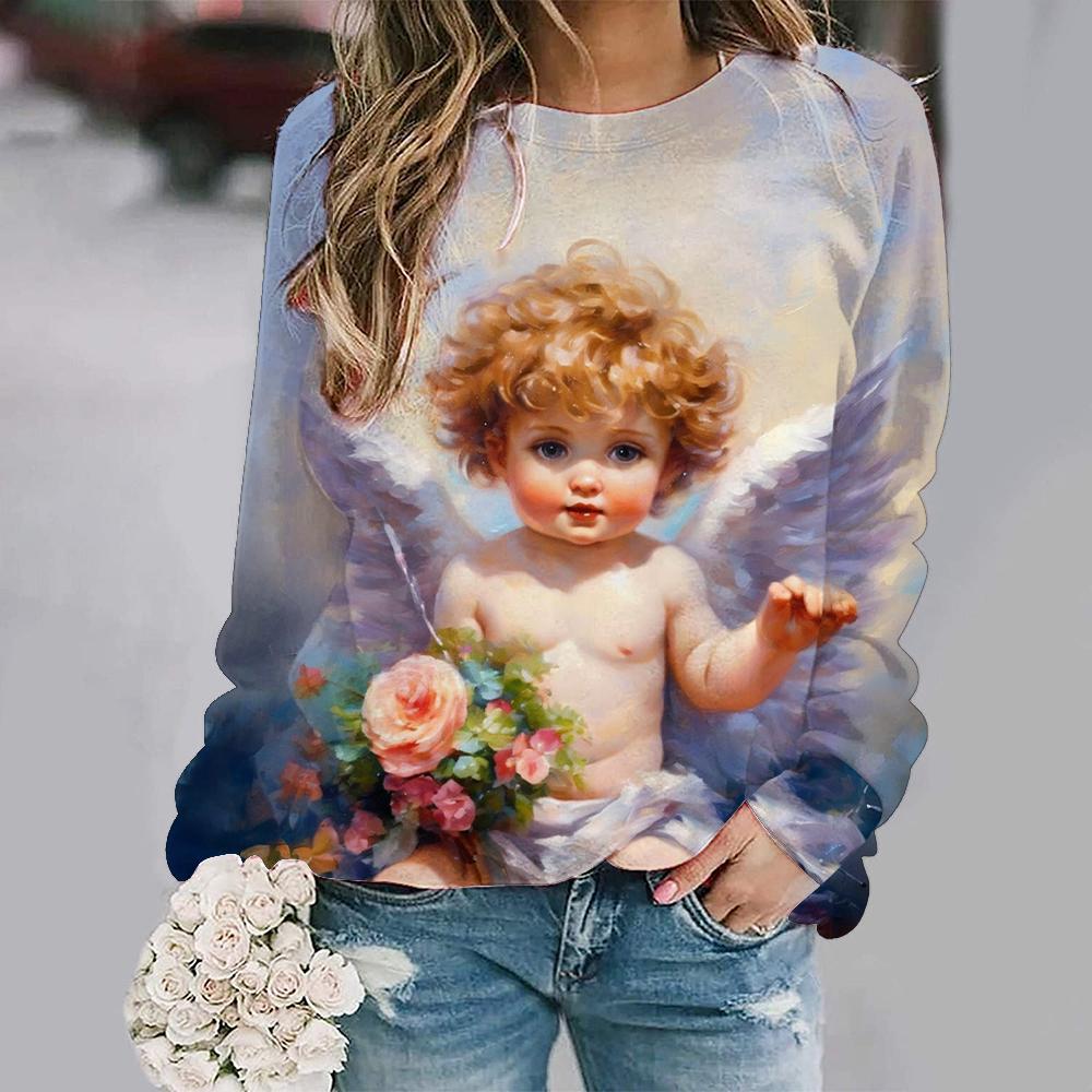 Модные новые милые толстовки Angel Baby с 3D-принтом для женщин, повседневные толстовки с длинным рукавом, уличная одежда Y2k, пуловеры, топы, женская одежда