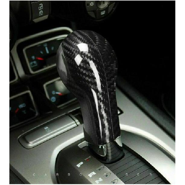 1x Glossy Carbon Fiber Car Inner Gear Shift Knob Handle Cover For Camaro 2012