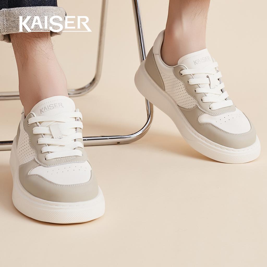 Caesar Leather Hollowed Out Breathable Thick Soled Board Shoes for Men