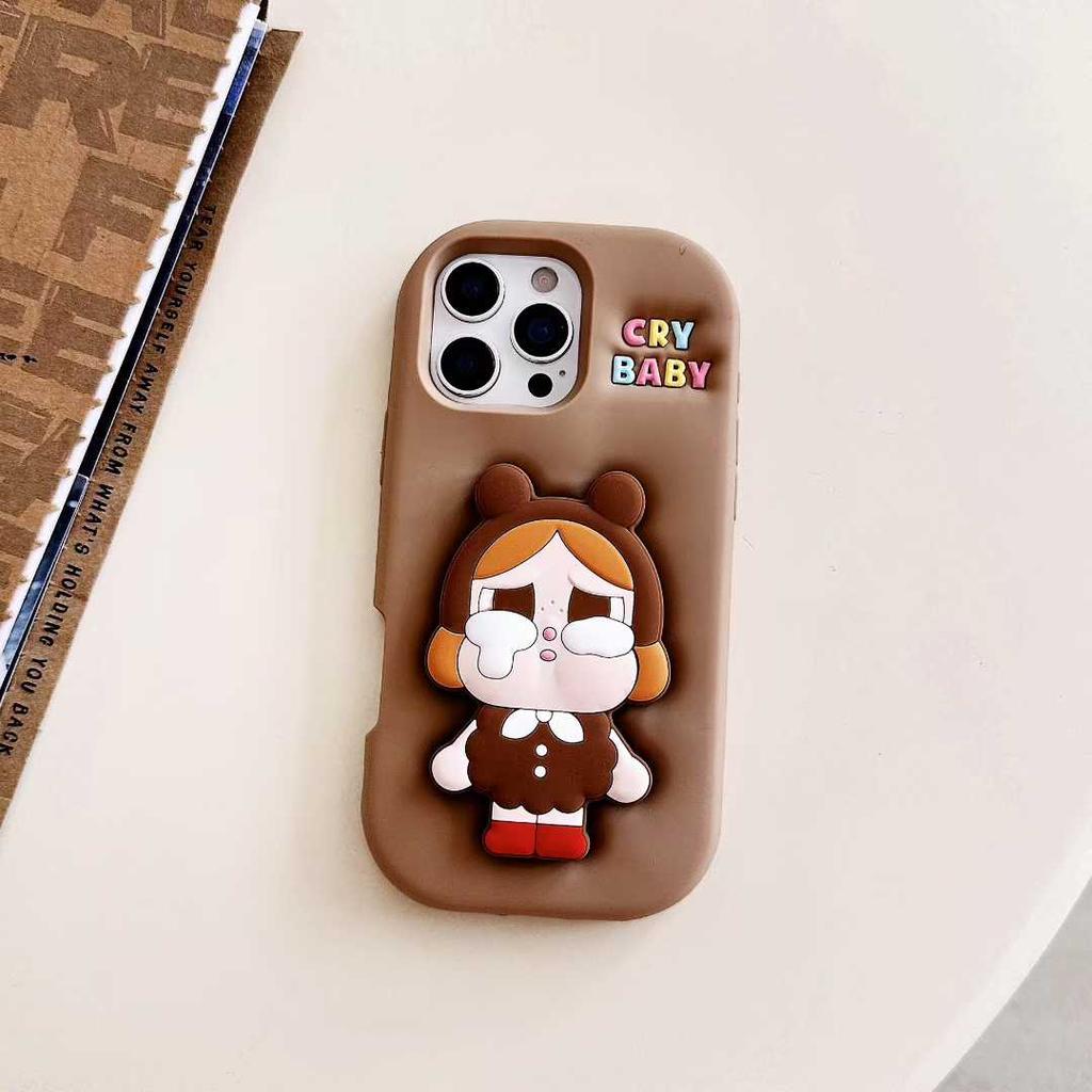 3D Милый Чехол-держатель для телефона Cry Baby для iPhone 17 Air 17 16 15 14 13 Pro 12 11 Pro Max 16E Мягкий силиконовый чехол
