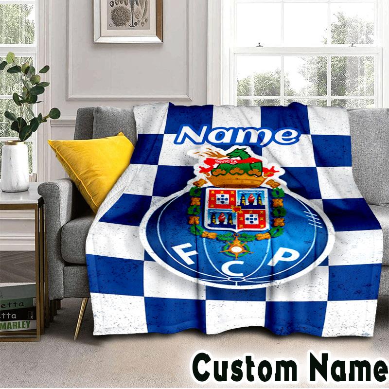 Custom Name FC Porto Crest Emblem Throws Blanket Flannel Blankets for Couch Bed Gifts for Men Women Picnic blanket Christmas fan gifts
