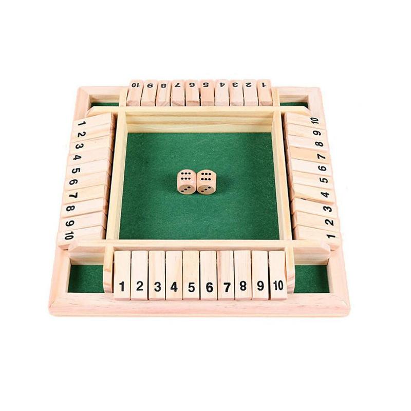 Wooden 4Players Shut The Box Dice Game Tabletop Family Parents Kids Board Games