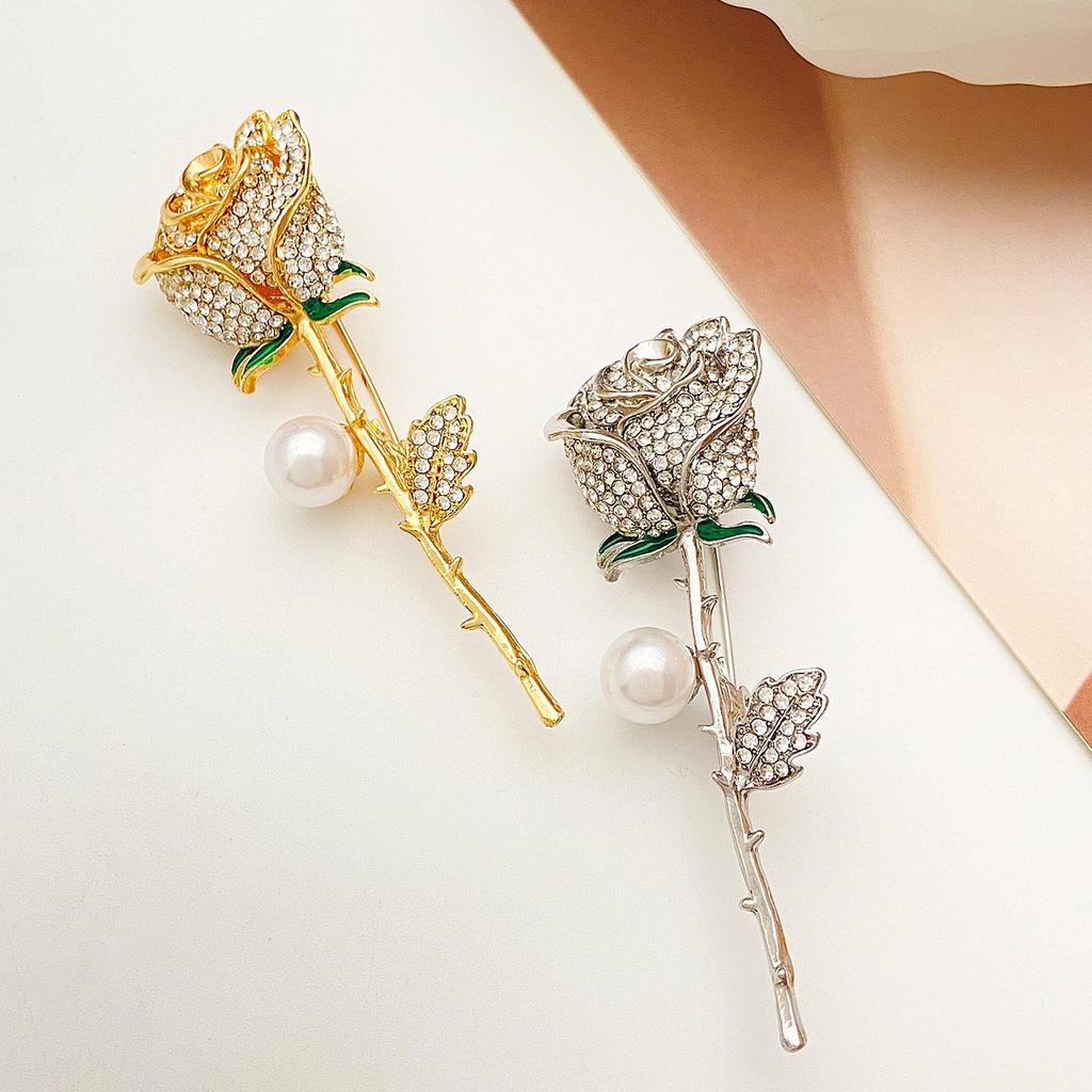 Korean Style Elegant Pearl Rose Brooch - Exquisite Corsage for Coats and Suits