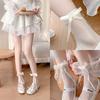 Spring and Summer Fairy Socks Lolita Mid-calf Cream White Bow Ballet-style Ultra-thin Transparent Pile-up Socks
