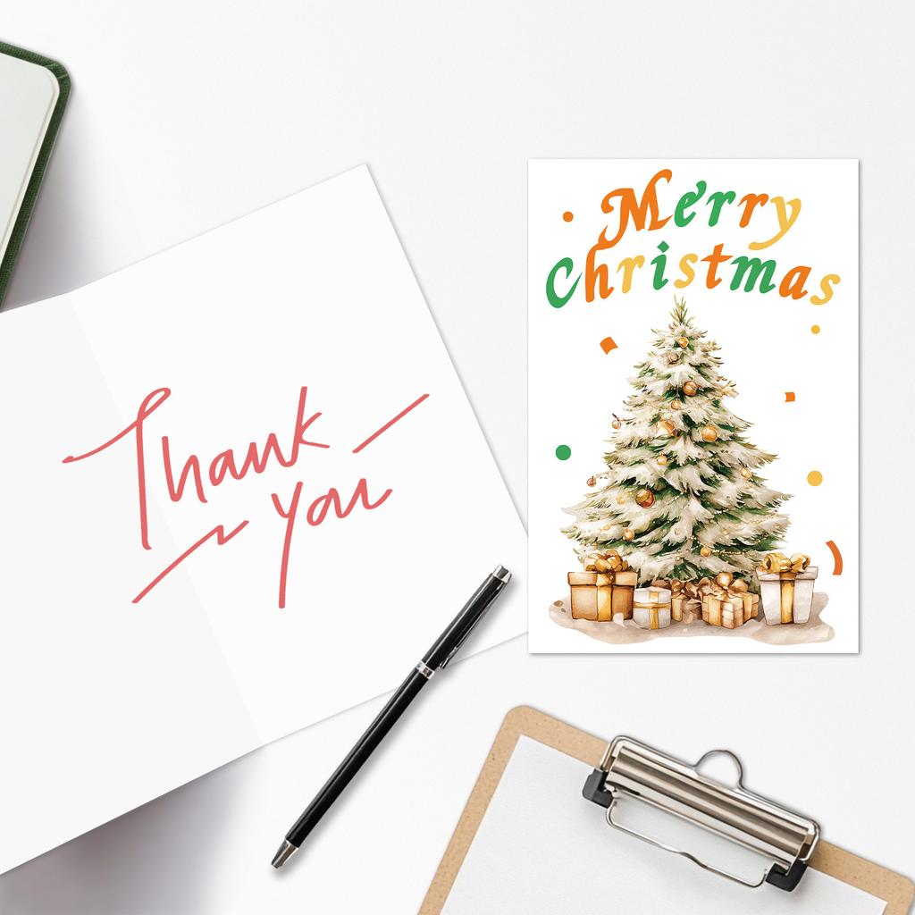 10PCS Large Christmas Greeting Cards with Envelopes, Watercolor Xmas Tree Cards for Holiday & New Year Gifts