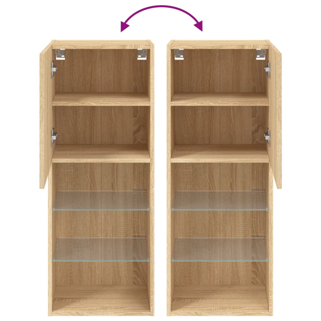 TV Stand with LED Lights Sonoma Oak Finish 40.5 x 30 x 102 cm