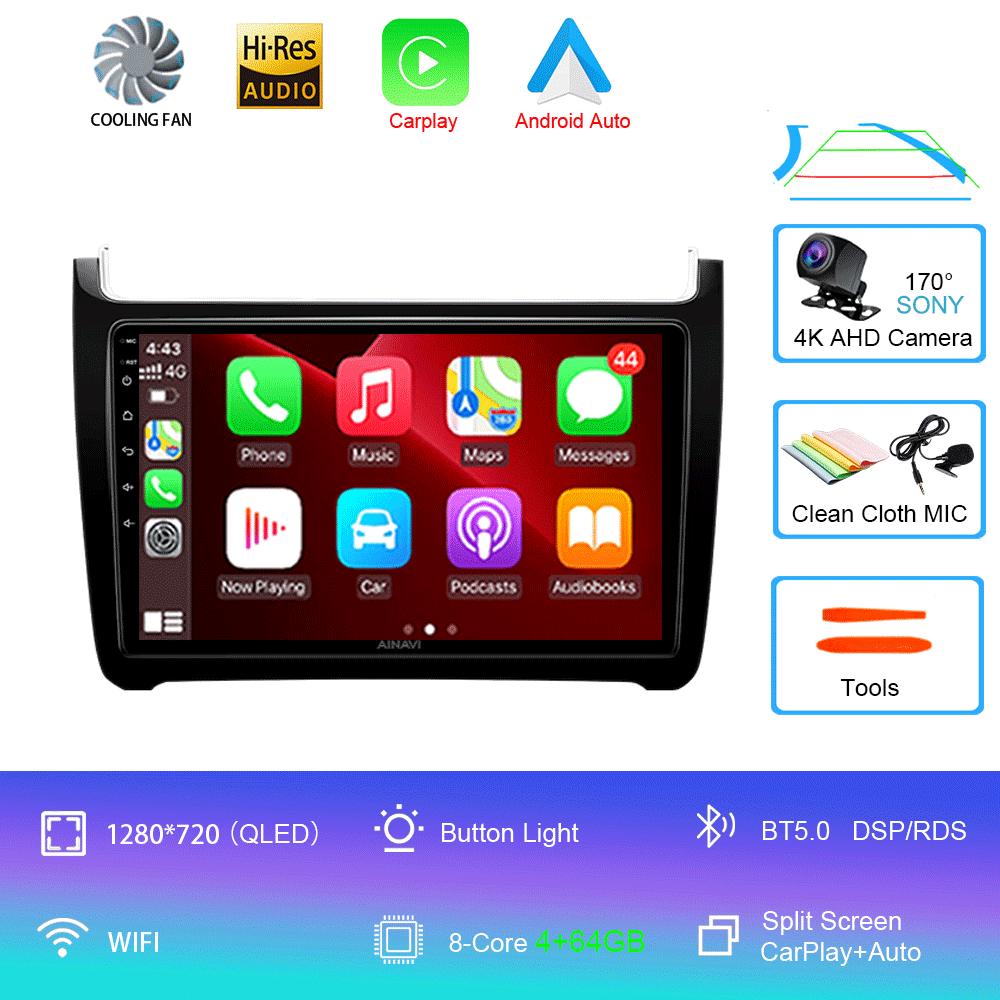 Автомобильное радио Android 14 Carplay 4G+Wifi для Volkswagen VW polo 5 sedan 2008-2020 Мультимедийный плеер Стерео GPS 2 Din DVD Головное устройство
