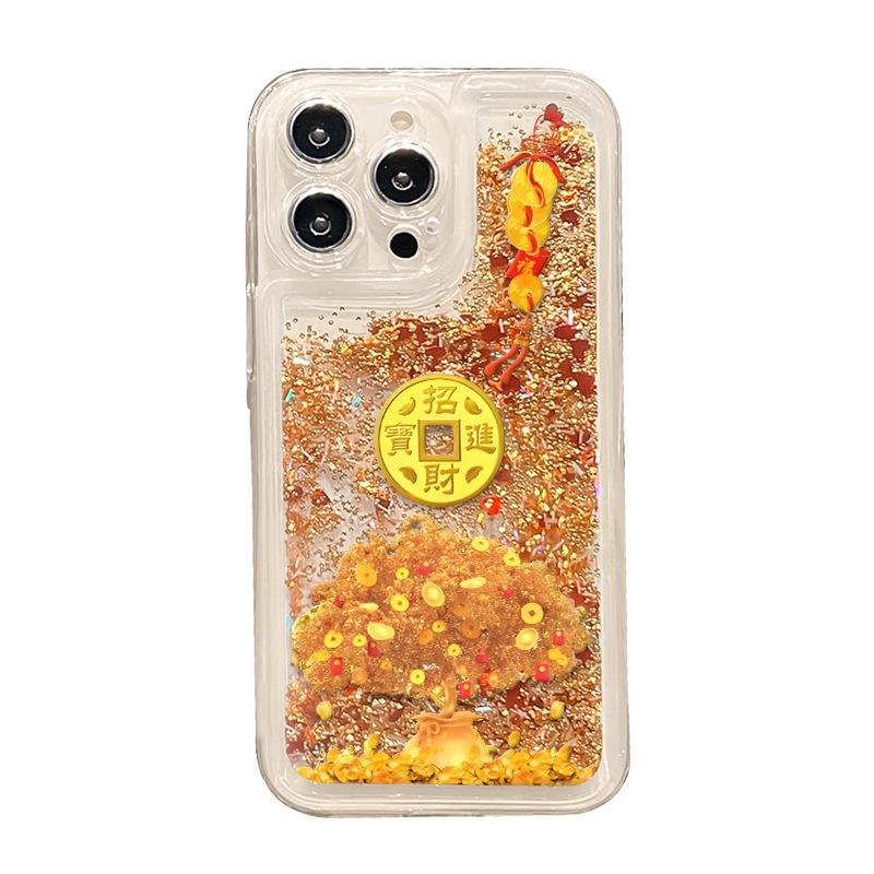 Подходит для Apple 15pro Чехол для телефона с переливающимся песком с 16 мелкими отверстиями, Противоударный 14/13 Новогодний Прозрачный 12