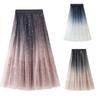 Gradient Starry Sky Mesh Long Tulle Skirt Elastic Waist Elegant High Waist Gown Gauze Tutu Skirt