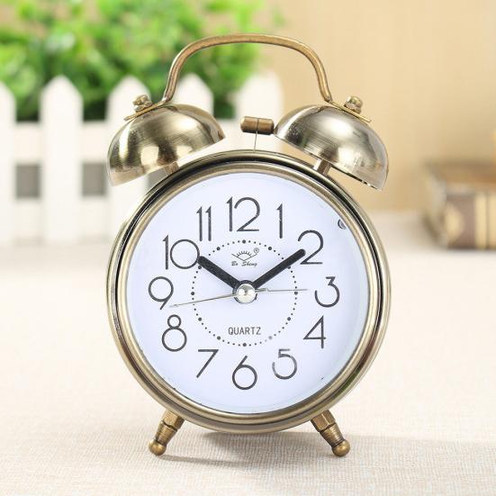 Classic Silent Double Bells Quartz Movement Bedside Table Retro Mini Alarm Clock