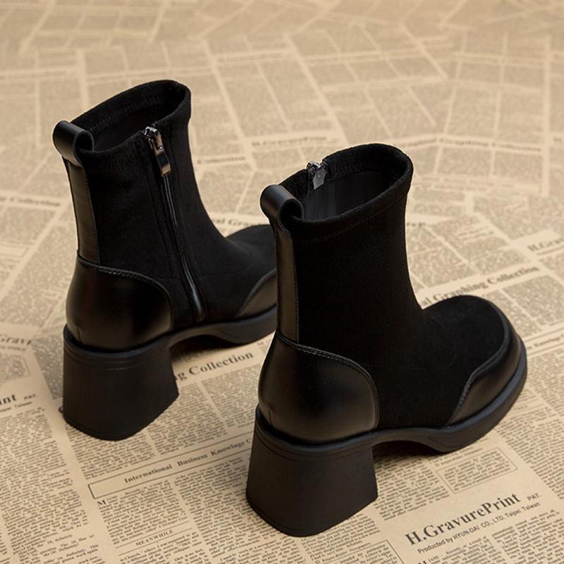 High Heels Women Snow Ankle Boots Suede Chunky Motorcycle Boots Designer Winter Shoes Woman 2024 Trend Goth Mujer Zapatillas