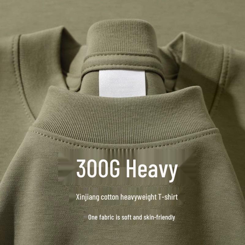 300г Плотная Белая Хлопковая Унисекс Футболка с Коротким Рукавом из Синьцзяна - Свободный Крой Однотонная Базовая Футболка