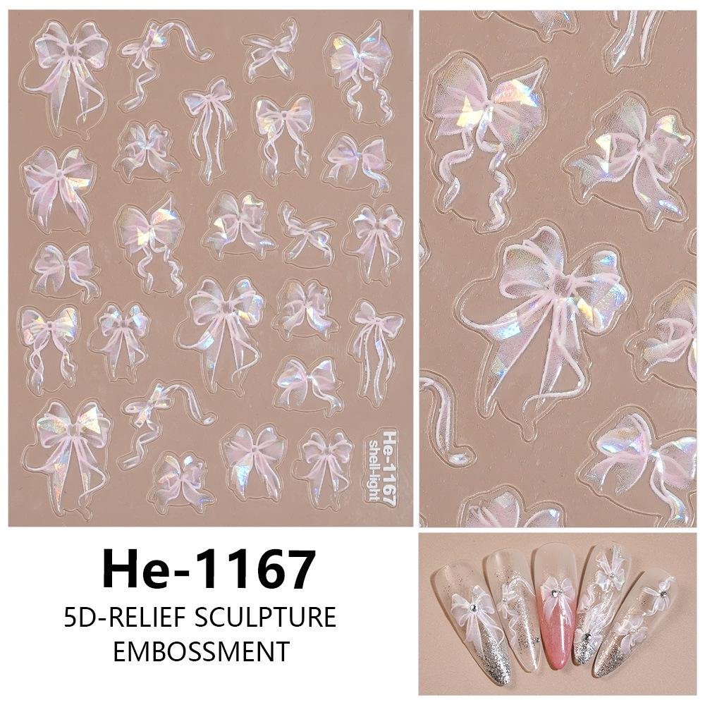 Красные 5D Тисненые Наклейки для Ногтей с Бантиком - He-1167
