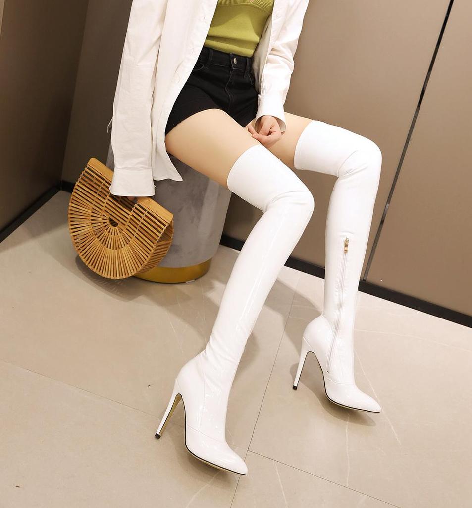Q/Women's High Heeled Boots, Sexy Pointed Toe Thin Heel Knee Length Boots, Oversized Women's Shoes