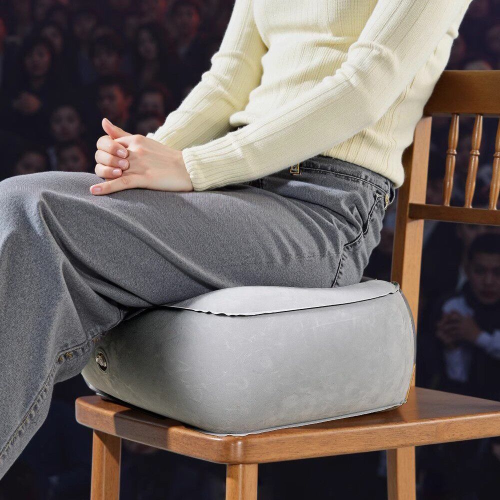 Press-to-Inflate Inflatable Booster Seat Plush Fabric Travel Press Leg Stool  Air Travel
