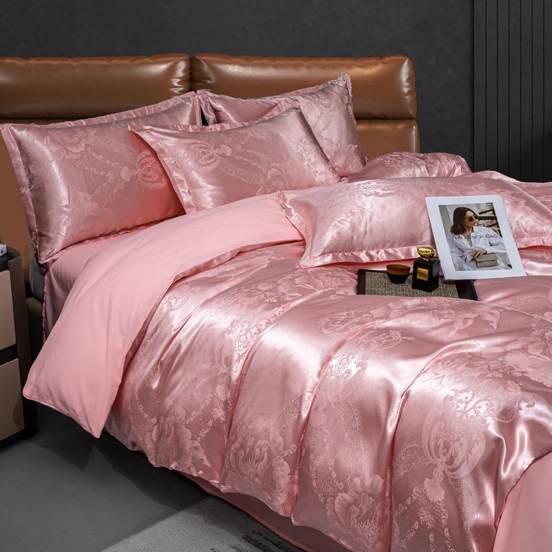 2025 new European light luxury jacquard four-piece set, satin silk quilt cover, bed sheet single double four-piece set