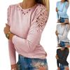 Ladies Hollow Lace Long Sleeve T Shirt Pure Color Slim Spring and Autumn Leisure Women's Jacket Plus Size