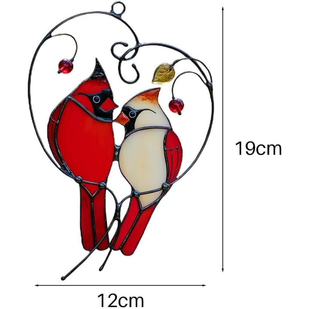 1 Pair Of Red Finch Birds Stained Glass Window Decorations Hanging Suncatchers For Home Window Decorations Car Decorations Gifts
