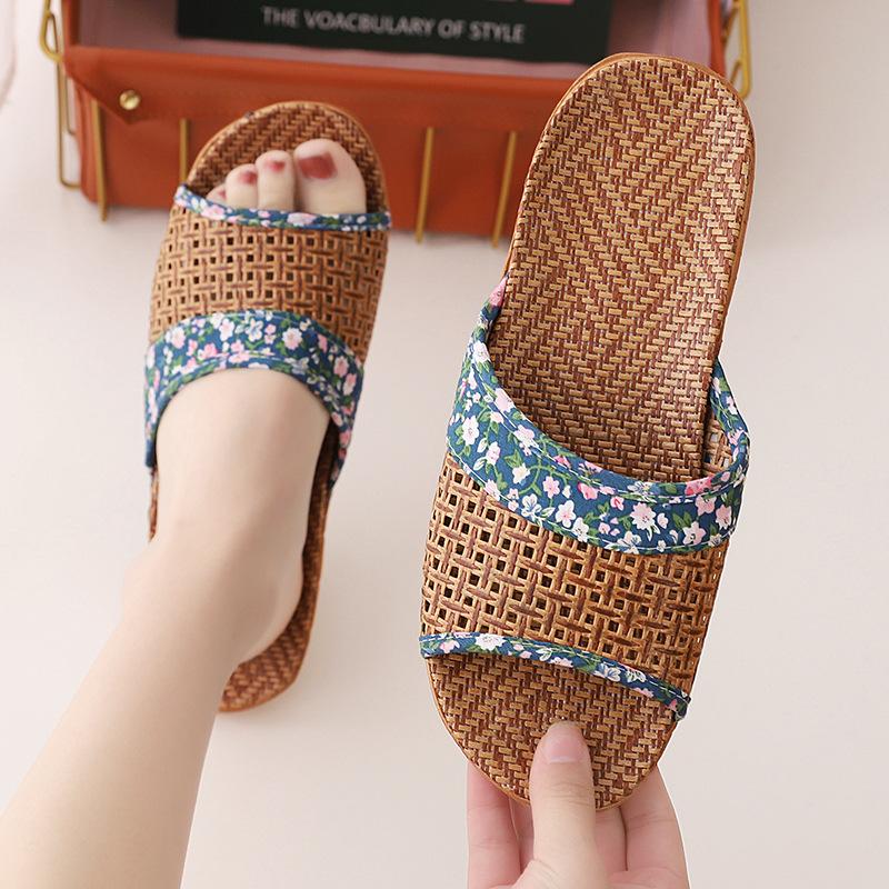 Летние женские нескользящие дышащие льняные тапочки
