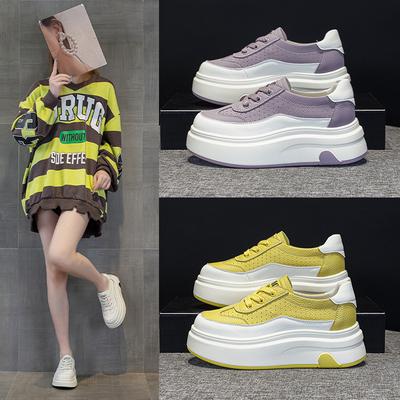 Мода 2025 Новые Популярные Женские Туфли из Натуральной Кожи Весна и Лето Универсальные на Толстой Подошве Маленькие Кеды