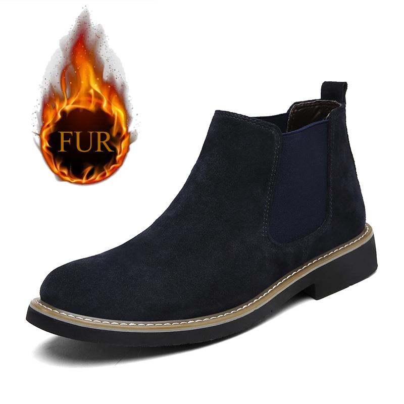 Модные зимние плюшевые меховые мужские ботинки «Челси» из коровьей кожи, высокие ботинки для спорта на открытом воздухе, классические простые ковбойские сапоги в стиле вестерн