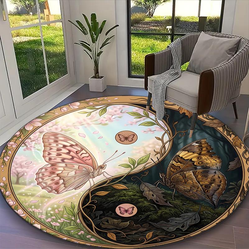 1pc Round Rug Appropriate for Office, Ethereal Moth Butterfly Grace Carpet, Versatile Printed Chair Rug, Durable Home Sofa Carpet