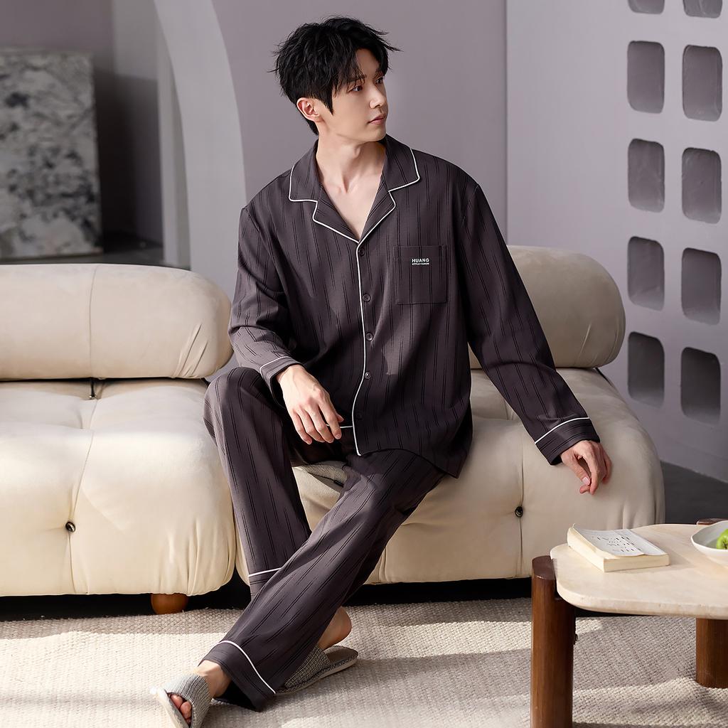 Couple Pajamas Men'S And Women'S Spring And Autumn Autumn Pure Cotton Striped Long Sleeves Can Be Worn Outside Loungewear Suit