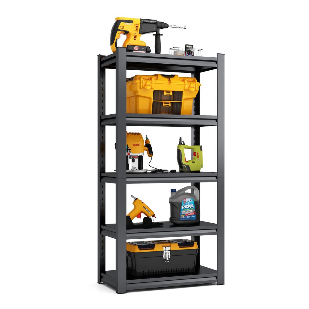 5-Tier Metal Shelf 650kg Load Capacity, Heavy-Duty Shelf made of Steel, Height-Adjustable for Garage, Storage & Household, H160cm × B80cm × T40cm