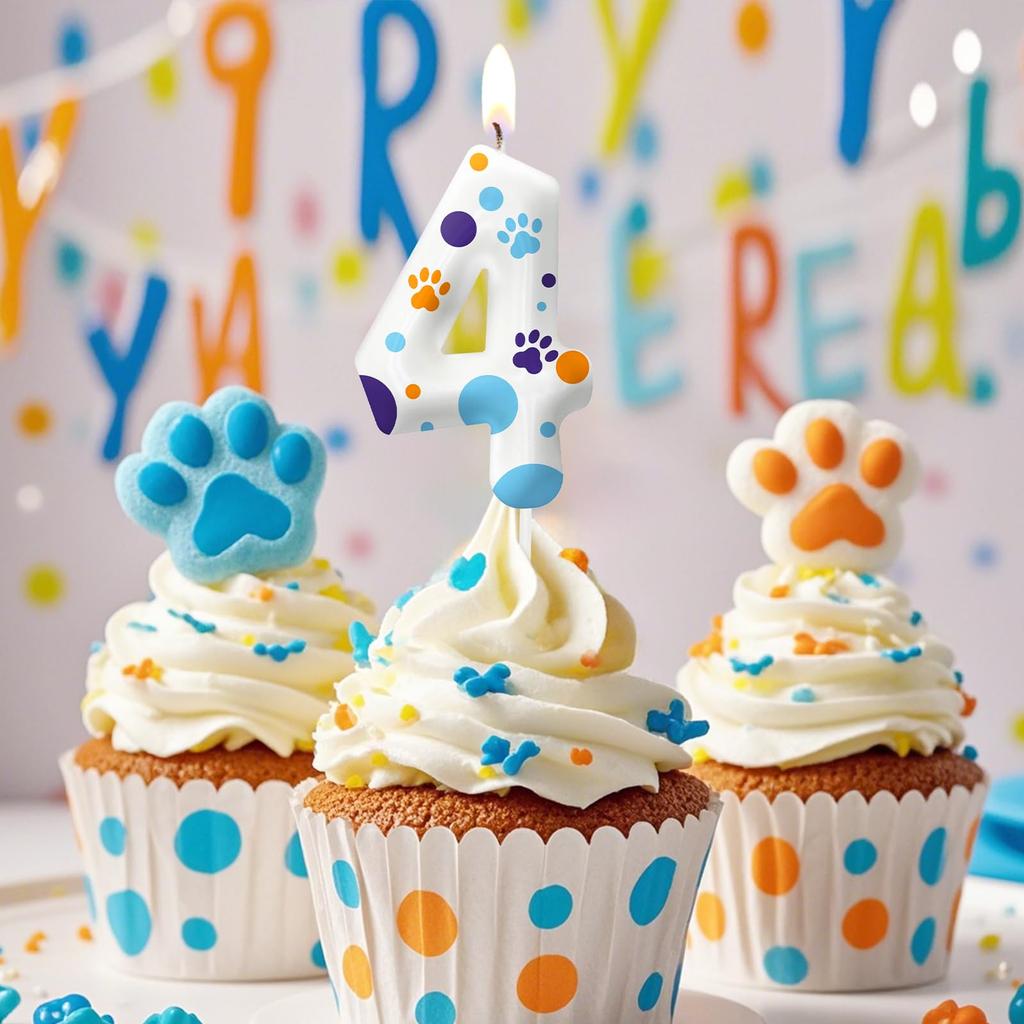 Синяя лапа собаки номер 0-9 свеча на день рождения для мальчиков девочек - украшения для торта, декор для тематической вечеринки для любителей собак, товары для детской вечеринки