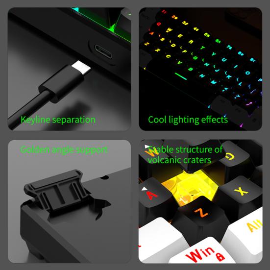 Wired Mechanical Gaming Keyboard RGB Light Design 61 Keys Compact Design Lightweight Computer Keyboard