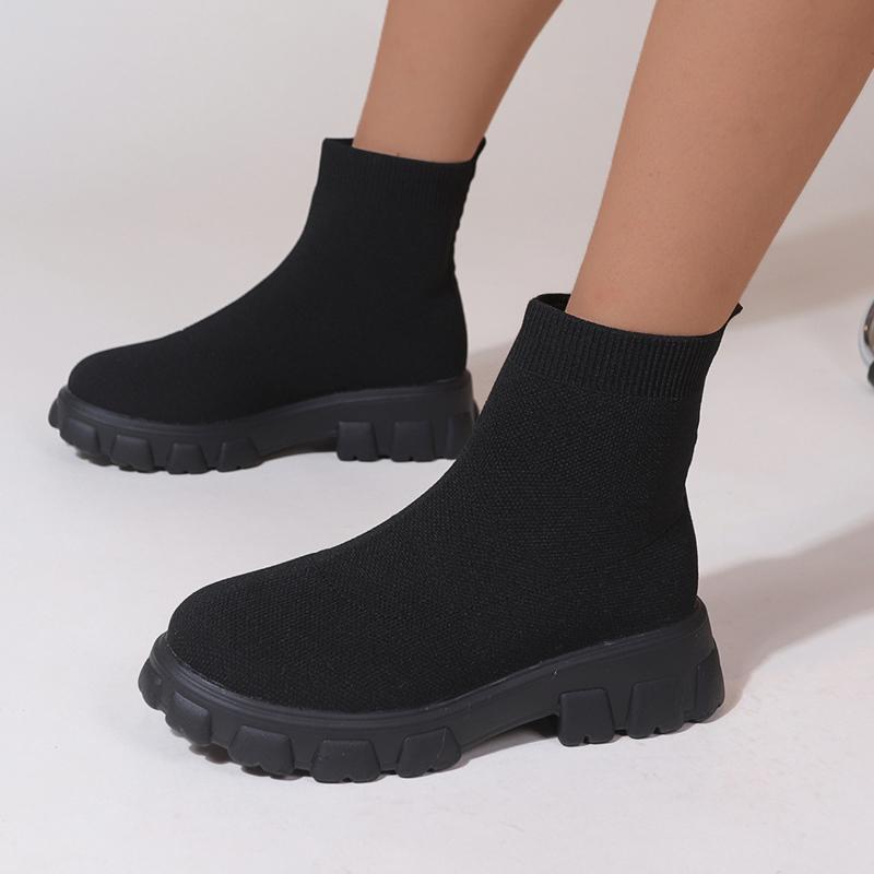WinterKnitting Medium Tube Platform Boot Women Ankle Boots Lightweight Casual Shoes for Women Wedge Fashion Sock Boots
