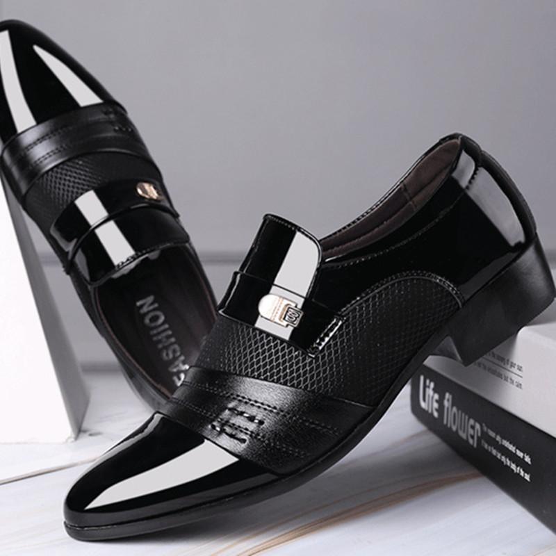 Мужские деловые кожаные туфли, черные, с острым носком, мужские мокасины, для офиса, для вечеринок, для бизнеса, повседневные, для мужчин, большой размер 48