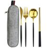Portable Travel Faltware Set Stainless Steel Western Tableware Cutlery Set Knife Fork Spoon Chopsticks With Bag Office Worker Carry Dinnerware Set