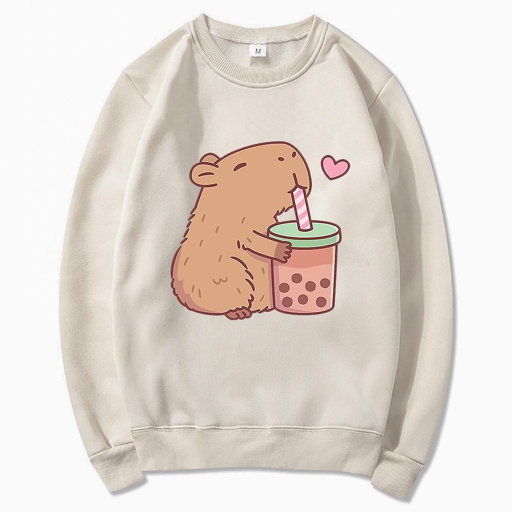 Толстовка с капюшоном Kawaii Bubble Tea Capybara унисекс/унисекс эстетическая графика смешные толстовки унисекс осень-зима Harajuku пуловеры толстовки