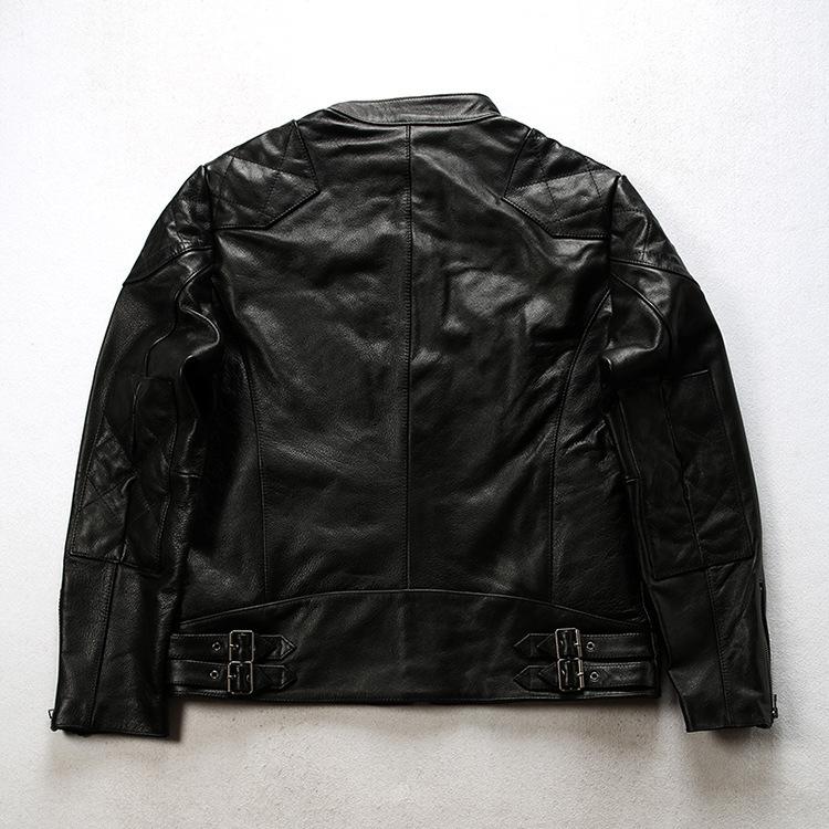 Мужская куртка из натуральной овчины, с воротником-стойкой, косой ромбовидный узор, повседневный мотоциклетный стиль