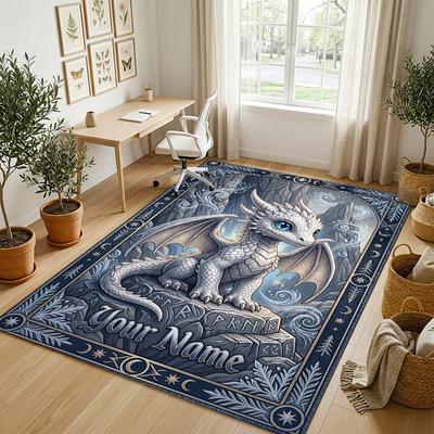 Dragon Phoenix Theme Crystal Velvet Rug Personalized Custom Name Text Soft Floor Mat Home Decor