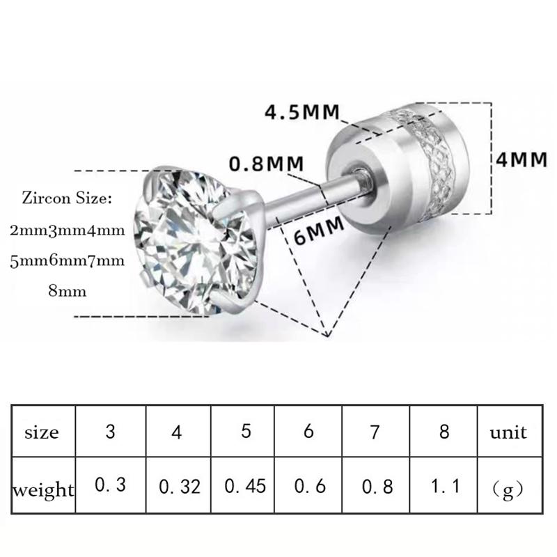 Stainless Steel 4 Color CZ Zircon korean Earrings For Women Crystal Screw Titanium Steel Ear Studs Anti Allergic Body Jewelry