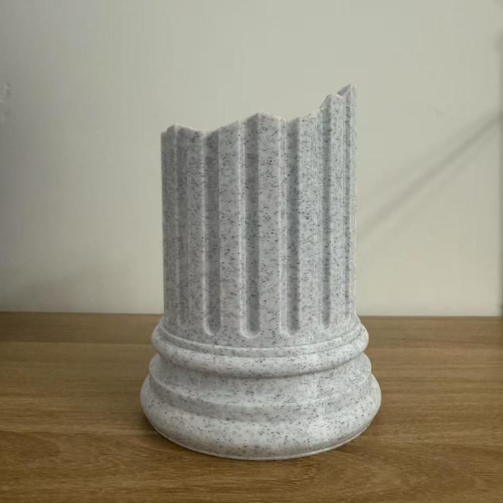 Ancient Greek Style Makeup Brush Storage Stone Pillar Pen Container Pencil Holder Office Decor