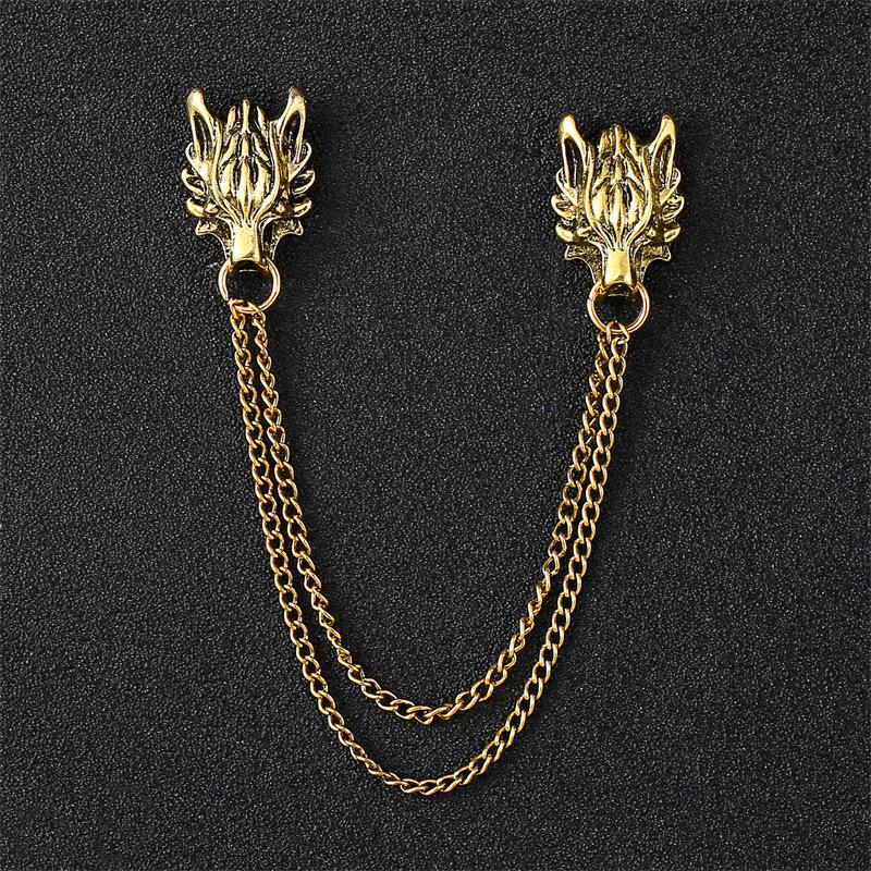 Korean Style Men's Blazer Brooch with Scissors-Shaped Metal Chain Accessory