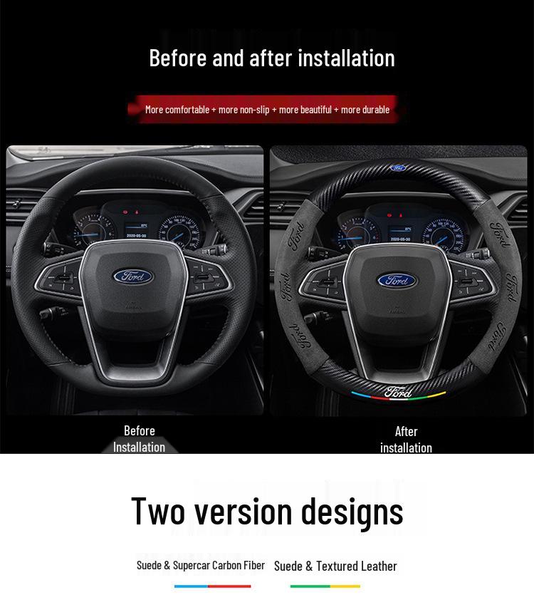 Натуральная кожа, замша, карбоновое волокно, чехол на руль для JMC Ford Territory 2019-2021, универсальная модель для всех сезонов