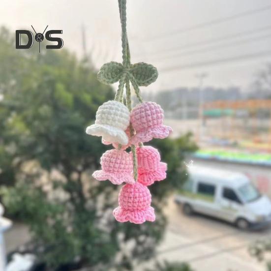Подвесной автомобильный кулон ручной работы, вязаные лилии, очаровательные вязаные крючком украшения для салона автомобиля