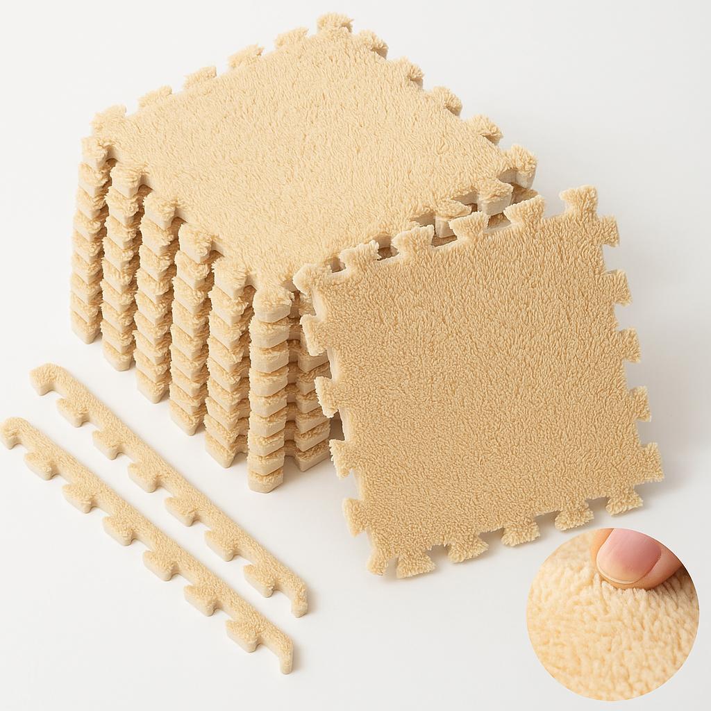 16 Pcs Plush Jigsaw Puzzle Mat Cute Soft and Fluffy Interlocking Rug EVA Foam Square Rug Children's Play Mat Bedroom Decor