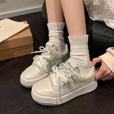 Весна и лето новые универсальные туфли на толстой подошве с круглым носком и подошвой-маффином, студенческие, на шнуровке, повседневные, для кампуса