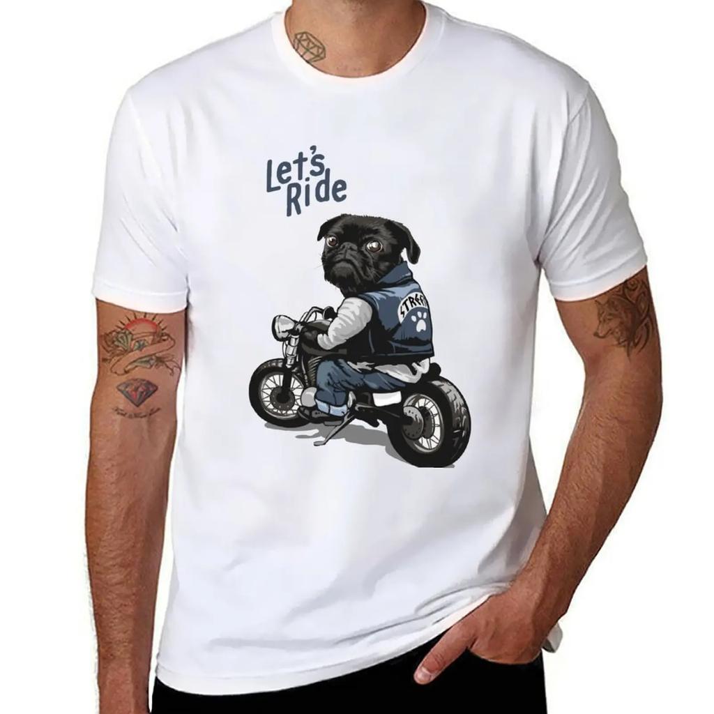 Let's Ride Motorcycle Big Bike Black Pug Dog T-Shirt plus size clothes oversizeds vintage graphic tee t shirts for men pack