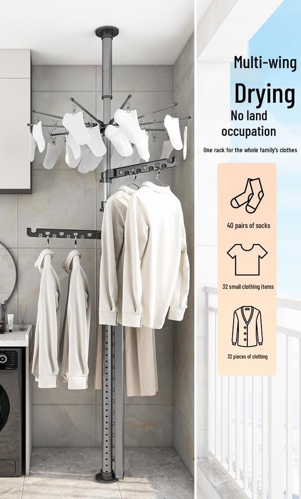Telescopic Floor-to-Ceiling Clothes Drying Rack - No-Punch, Free-Standing
