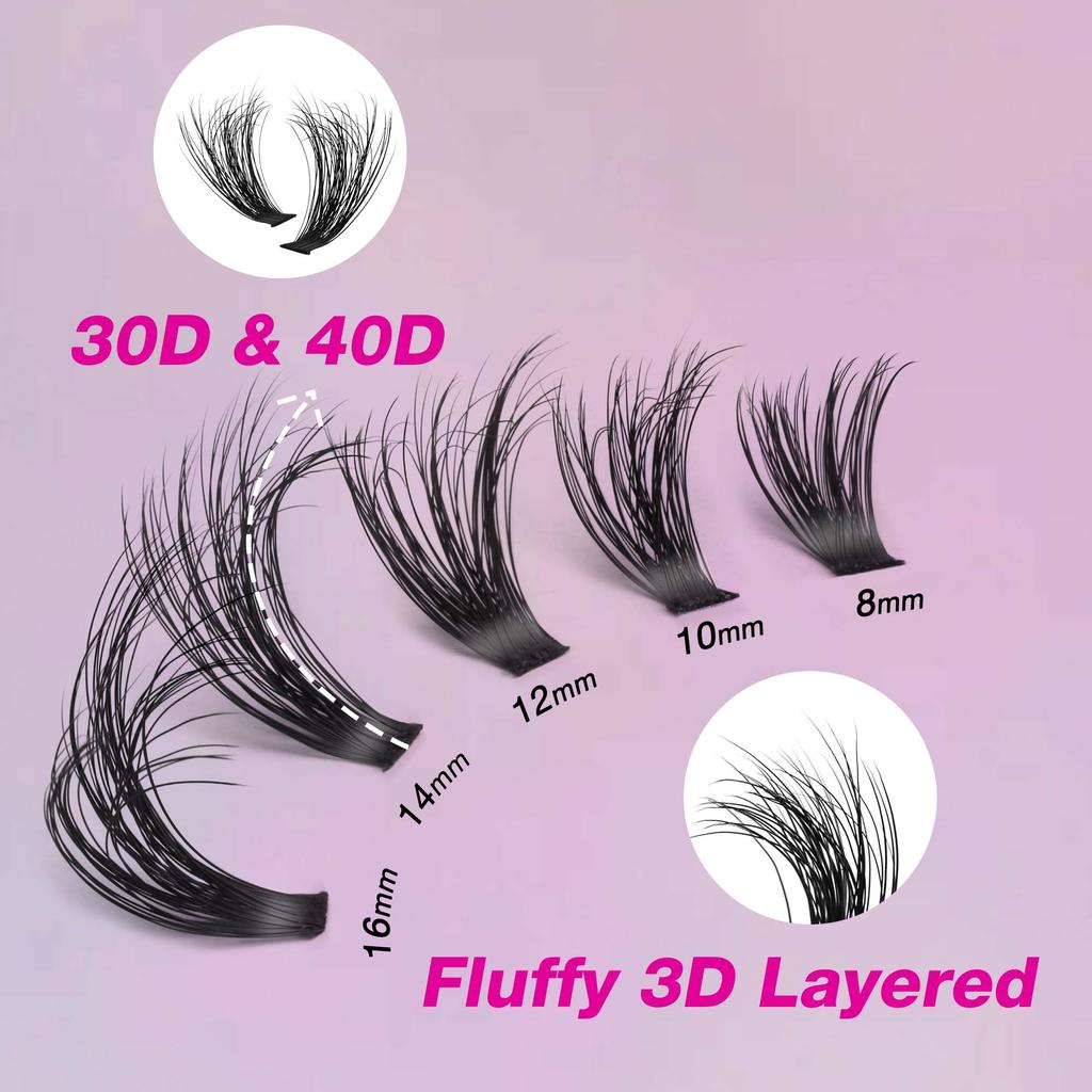 veyesbeauty Пушистые ультраобъемные кластеры Lashe DIY отдельные кластеры Flyffy 3D многослойные размеры 280 кластеров 8-16 мм