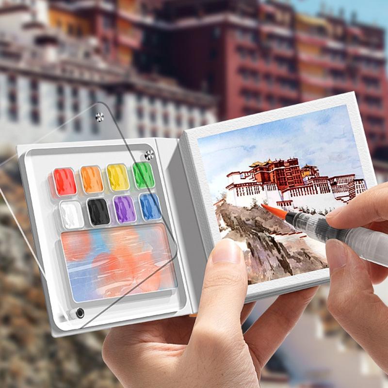 1 шт. с палитрой мини-блокнот для рисования портативный 50 листов школьные эскизы творческие студенты канцелярские принадлежности акварель